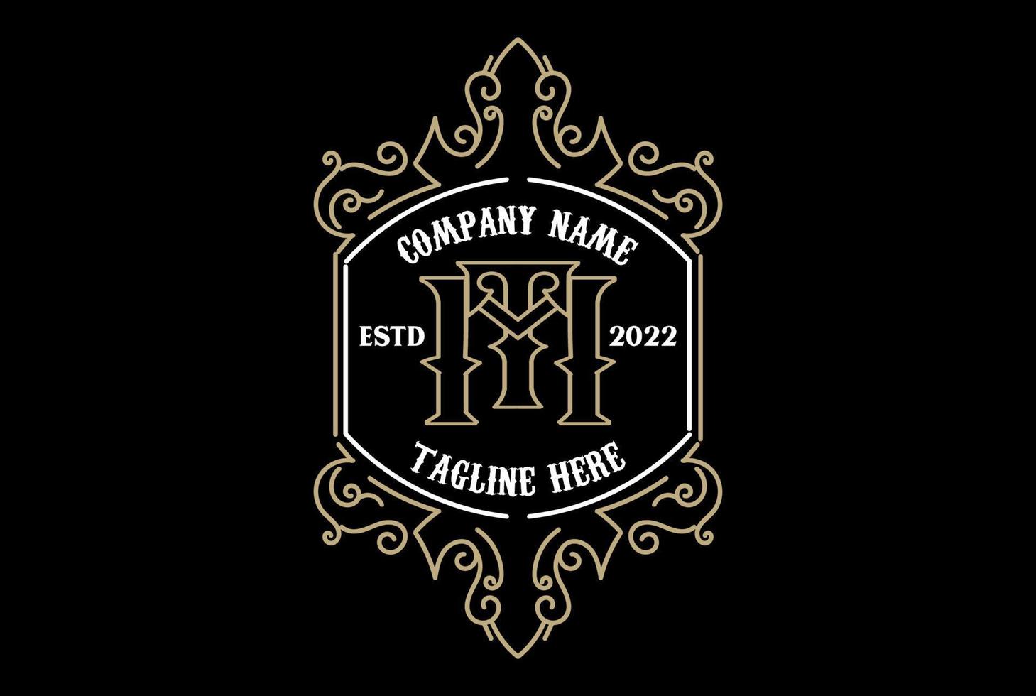 Vintage Retro Old Royal Initial Letter TM MT Badge Emblem Label Logo Design vector