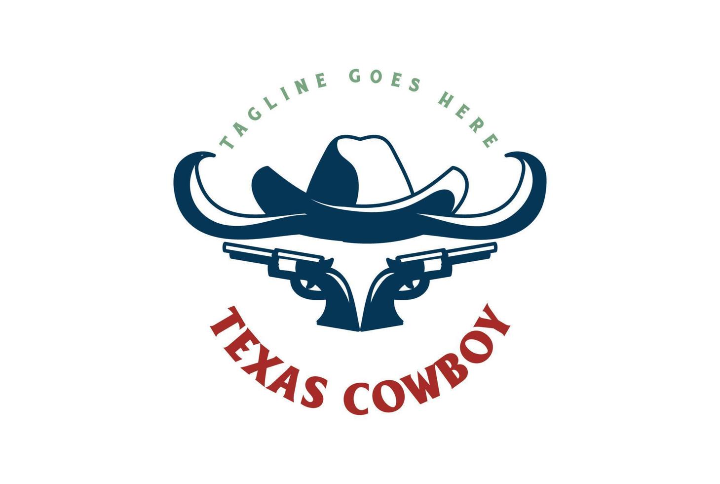 Texas Cowboy Hat with Longhorn Bull and Guns Badge Emblem Logo Design vector