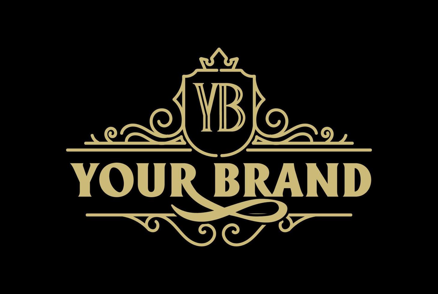 marco de borde de escudo dorado vintage insignia real emblema sello etiqueta logotipo diseño vector