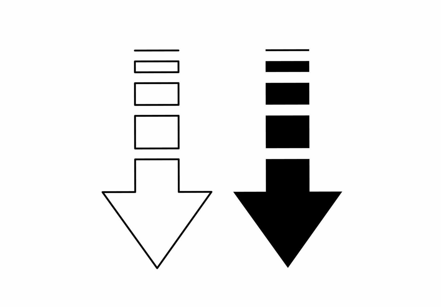conjunto de iconos de flecha hacia abajo aislado sobre fondo blanco vector