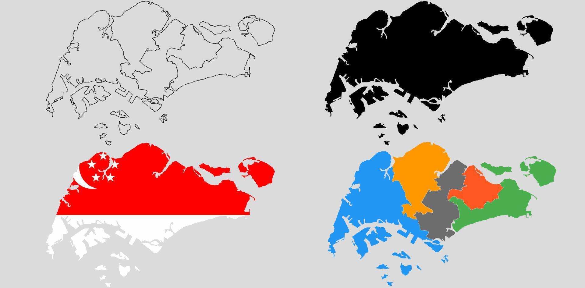 conjunto de banderas de mapas de singapur.conjunto de mapas de la república de singapur vector