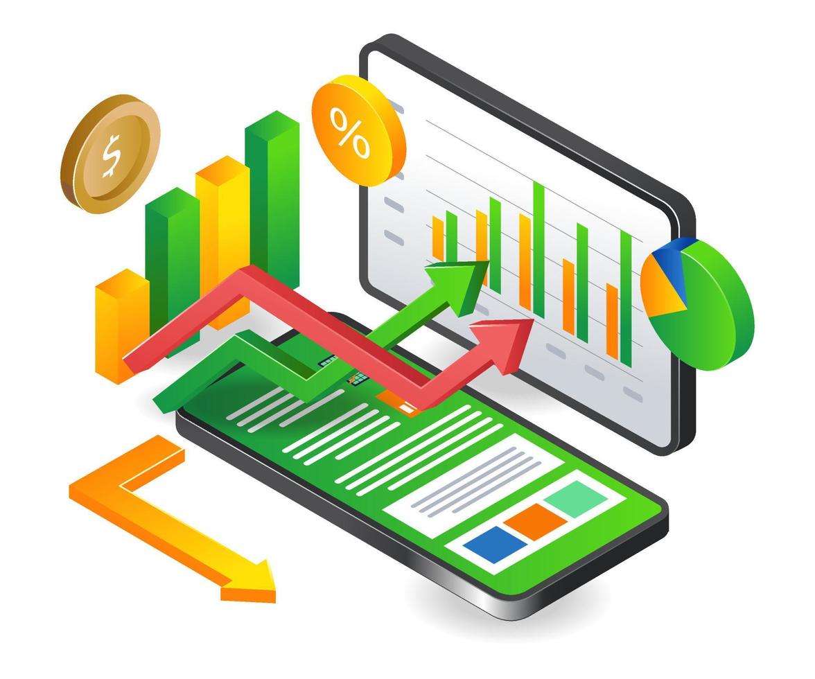 Business investment data analysis smartphone vector