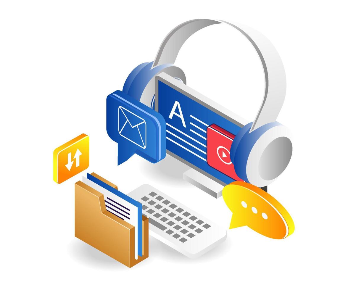 Application computer desktop headset vector