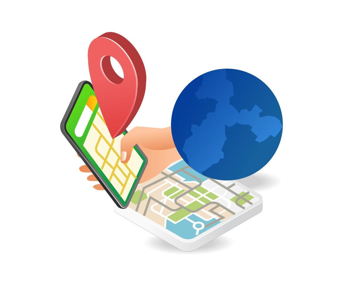 Using world location map smartphone app vector