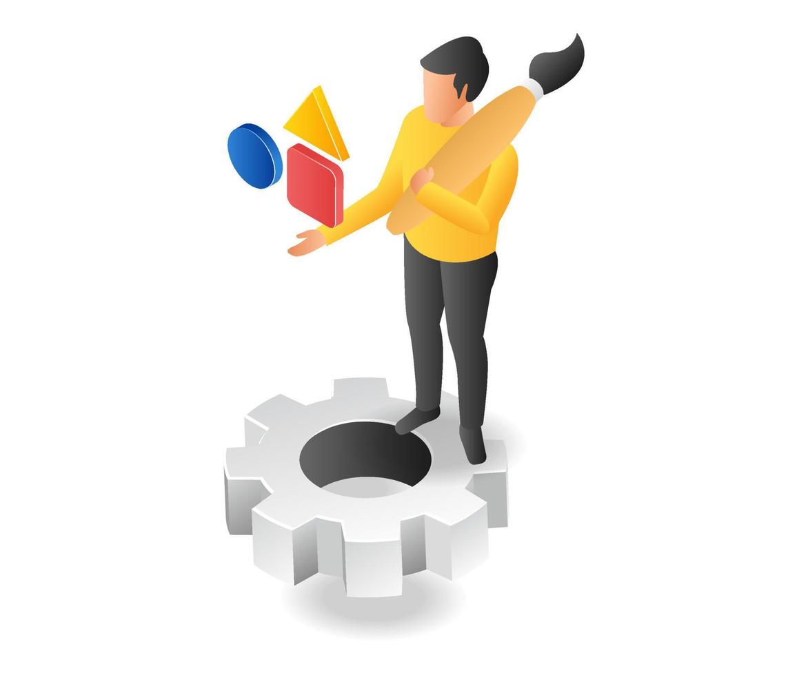Creative man making geometric symbols vector