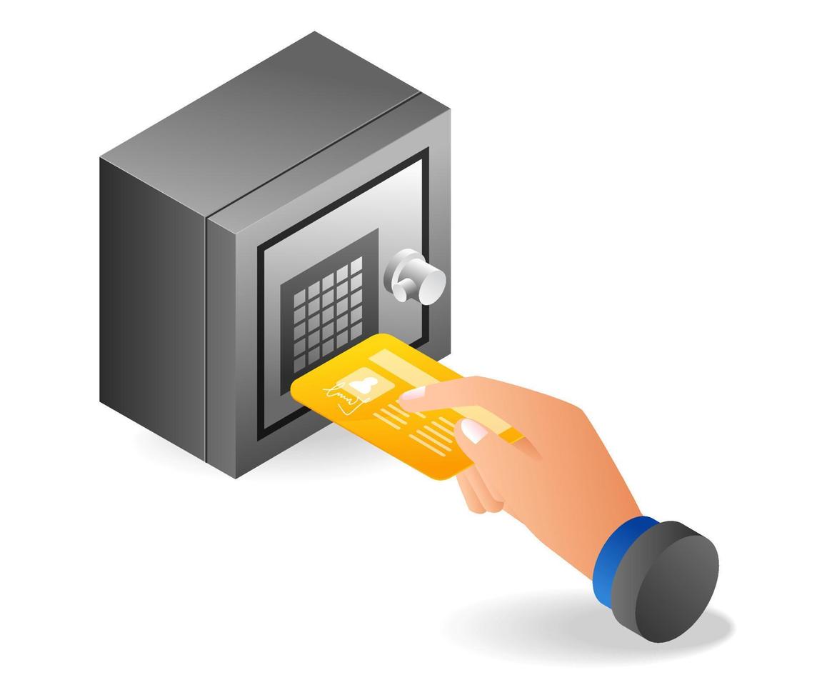 caja fuerte abierta con tarjeta de identificación vector