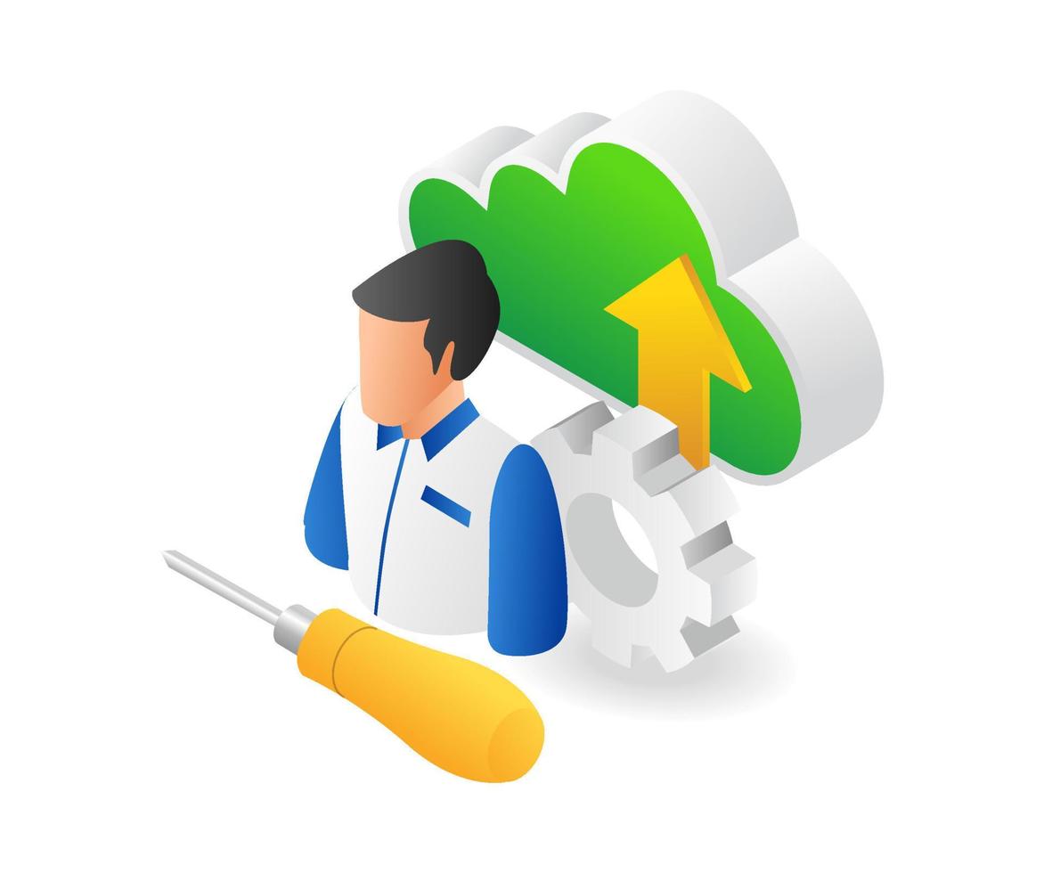 IT cloud server security maintenance technician vector