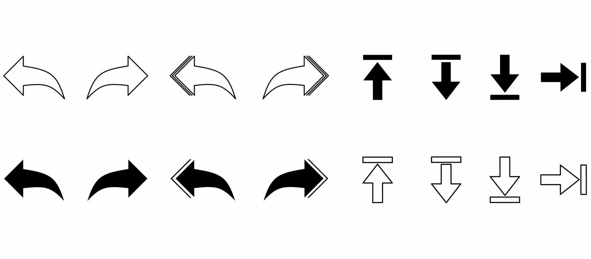 outline Silhouette Arrow set icon web isolated on white background vector