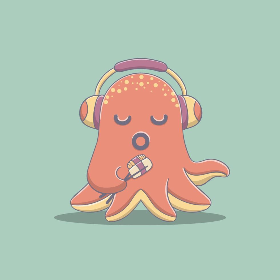 Cute Octopus eat sushi illustration vector