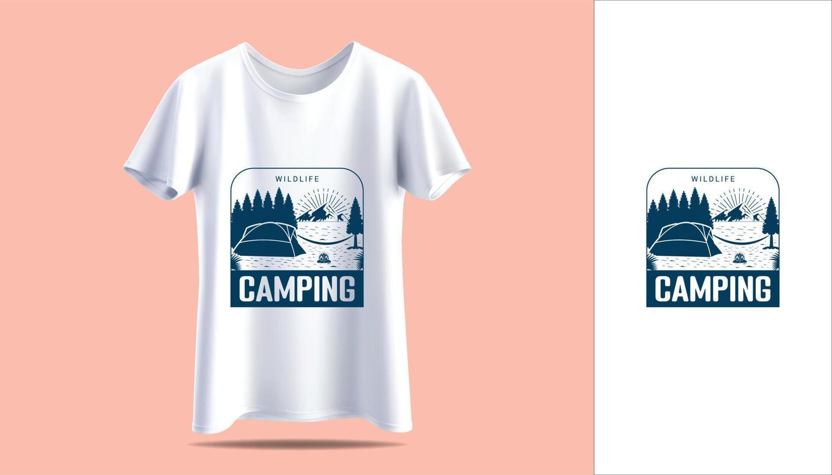 camiseta blanca de hombre nuevo en diseño de impresión de tipografía de camping de aventura vintage de camiseta de maqueta de vector