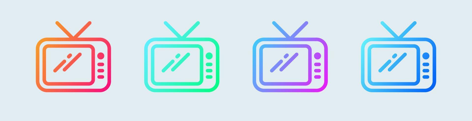 icono de línea de tv en colores degradados. Ilustración de vector de señales de tv retro.