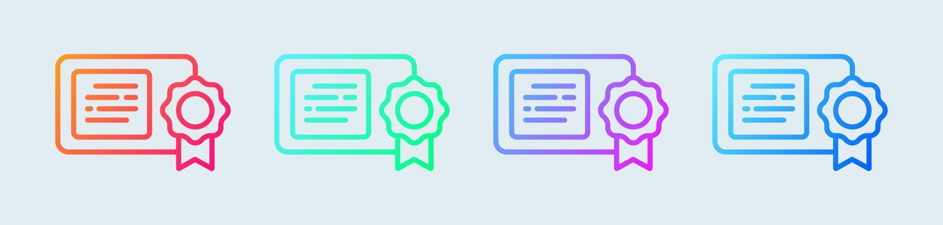 Certificate line icon in gradient colors. Diploma signs vector illustration.