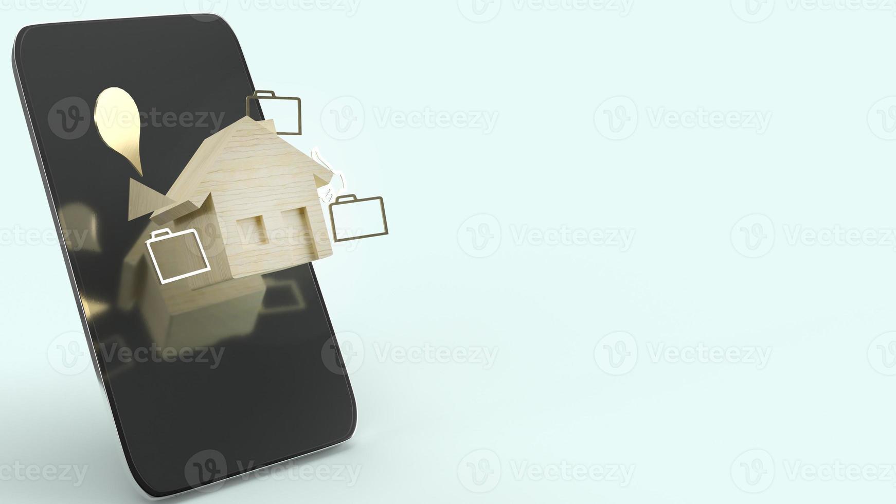 The home wooden toy and smartphone 3d rendering for technology content. photo