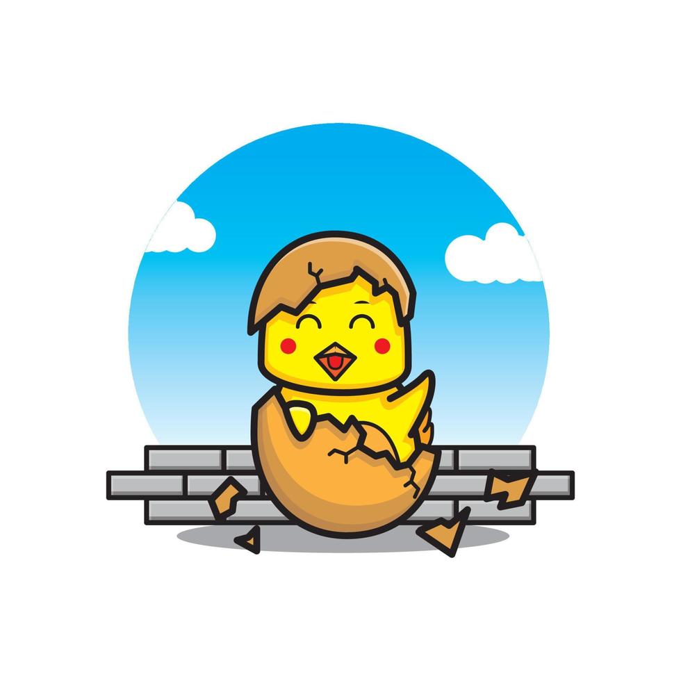 cute happy little chick cartoon just hatched from eggs vector