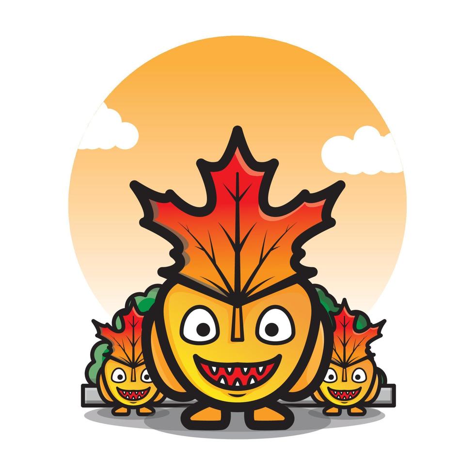 cute maple leaf monster in a afternoon vector