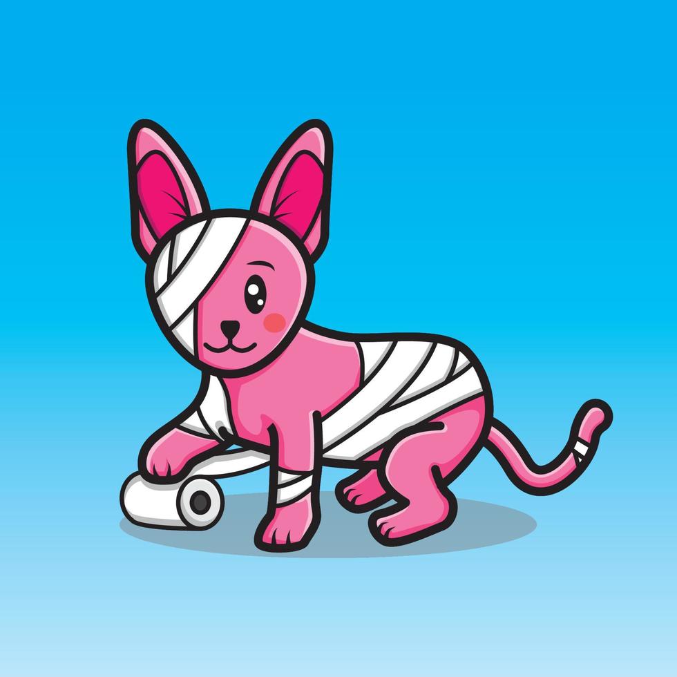 cute cat that plays with toilet paper and looks like a mummy vector