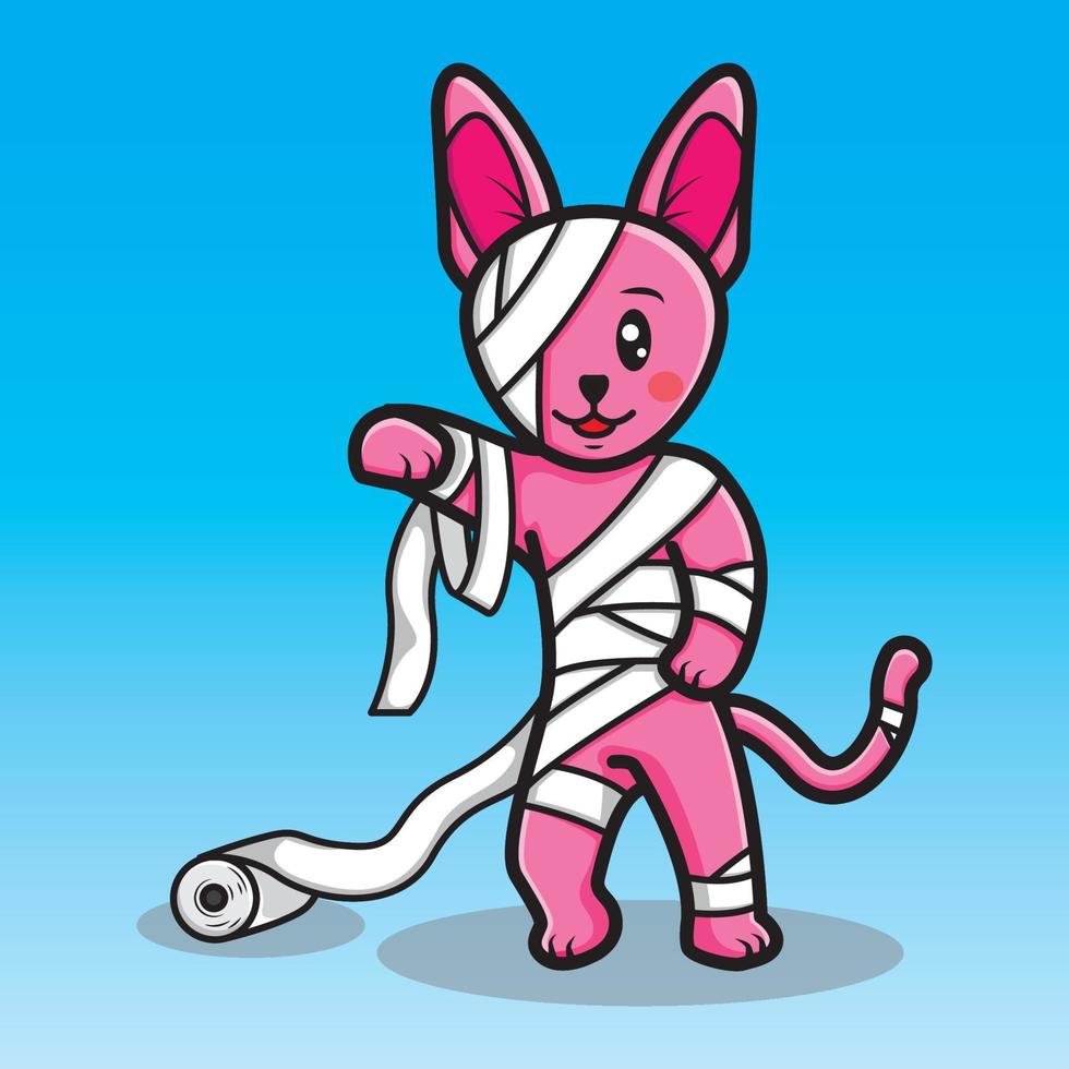 cute cat trying to be a mummy with toilet paper vector