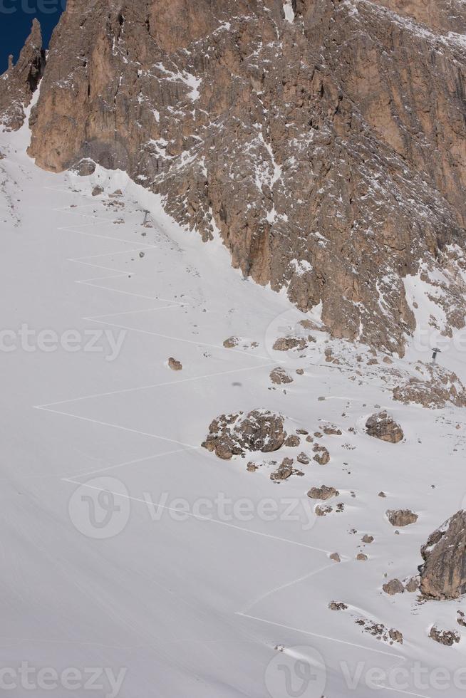 touring ski tracks in snow photo