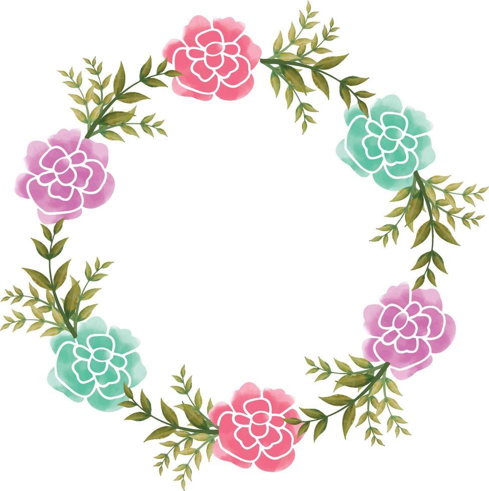 Digital Watercolor Flower Frame Vector Design