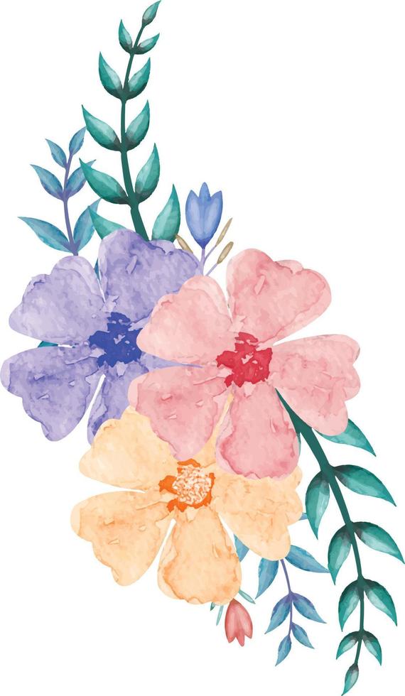 Digital Watercolor Flower and Leaves Illustration. You can use this design to print on greeting cards, frames,  mugs, shopping bags etc. whatever you want. vector