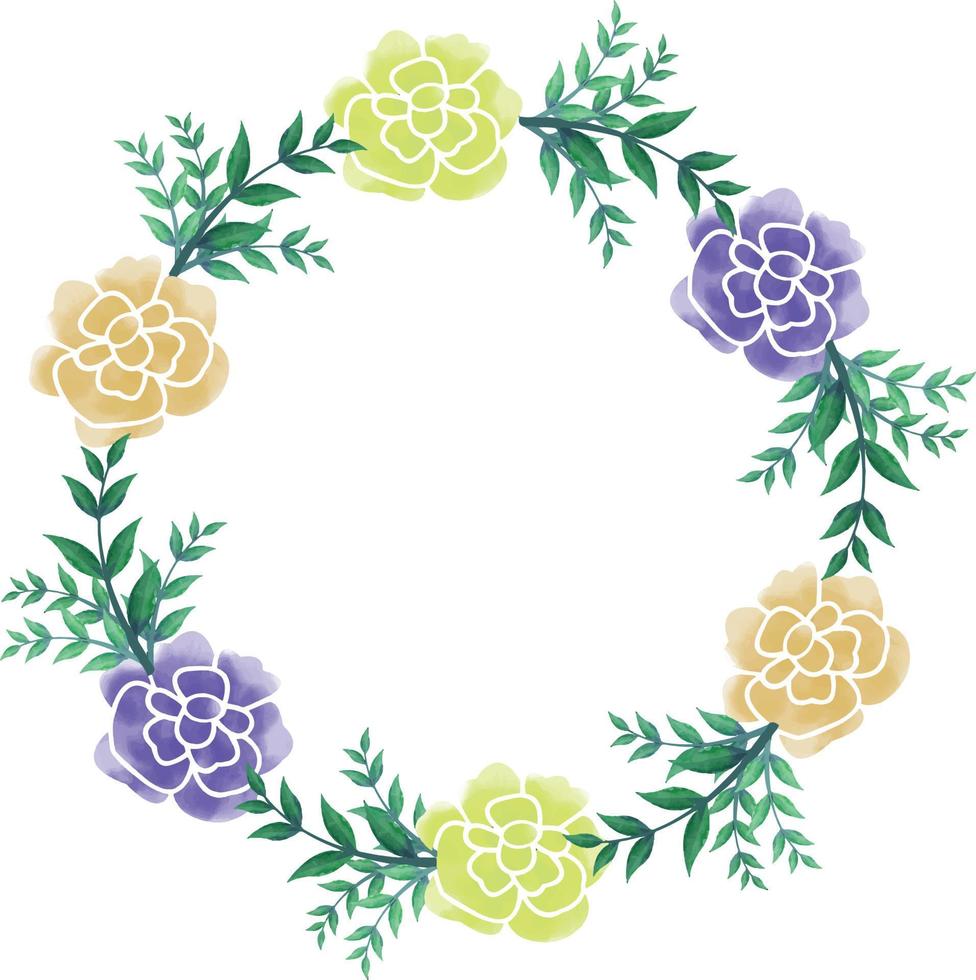 Digital Watercolor Flower Frame Vector Design