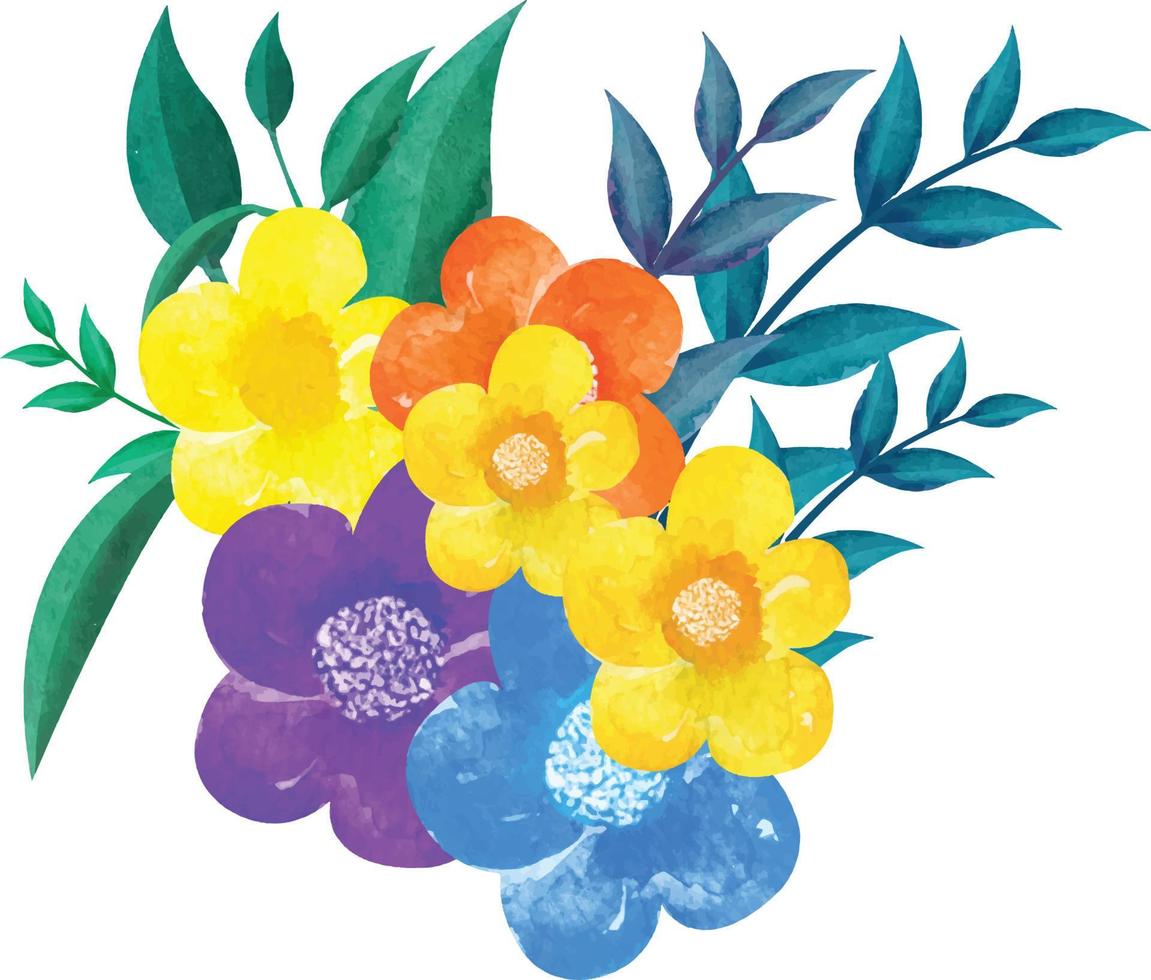 Digital Watercolor Flower and Leaves Illustration. You can use this design to print on greeting cards, frames,  mugs, shopping bags etc. whatever you want. vector