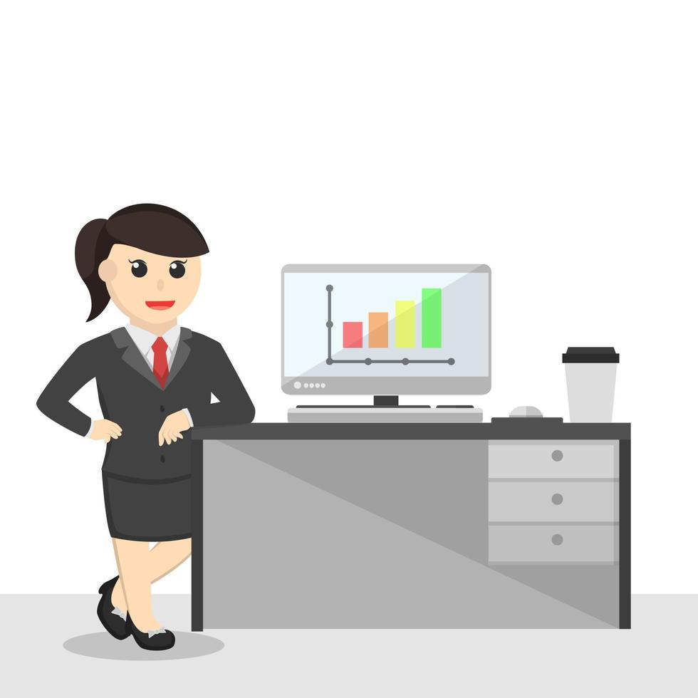 business woman secretary leaning on table work design character on white background vector