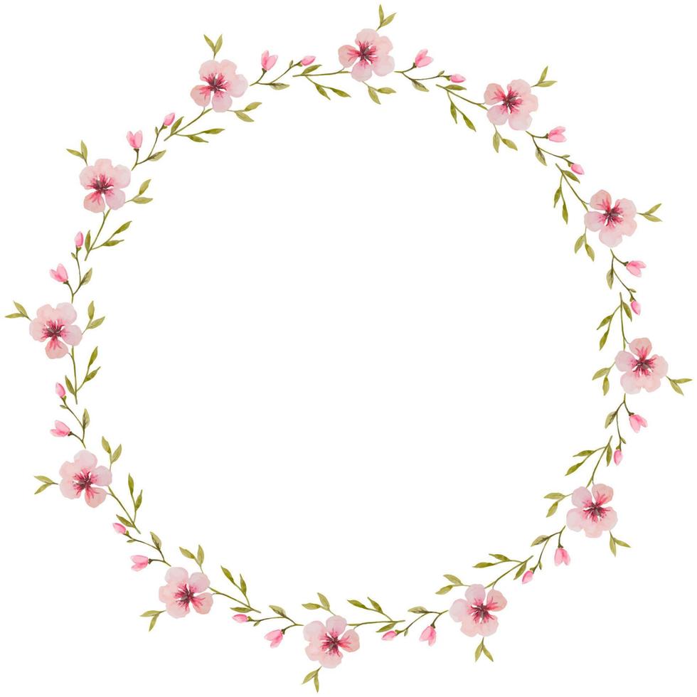 Watercolor wreath with delicate pink flowers. vector