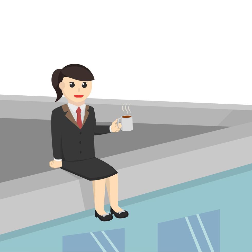 business woman secretary drink coffee in rooftop of building design character on white background vector