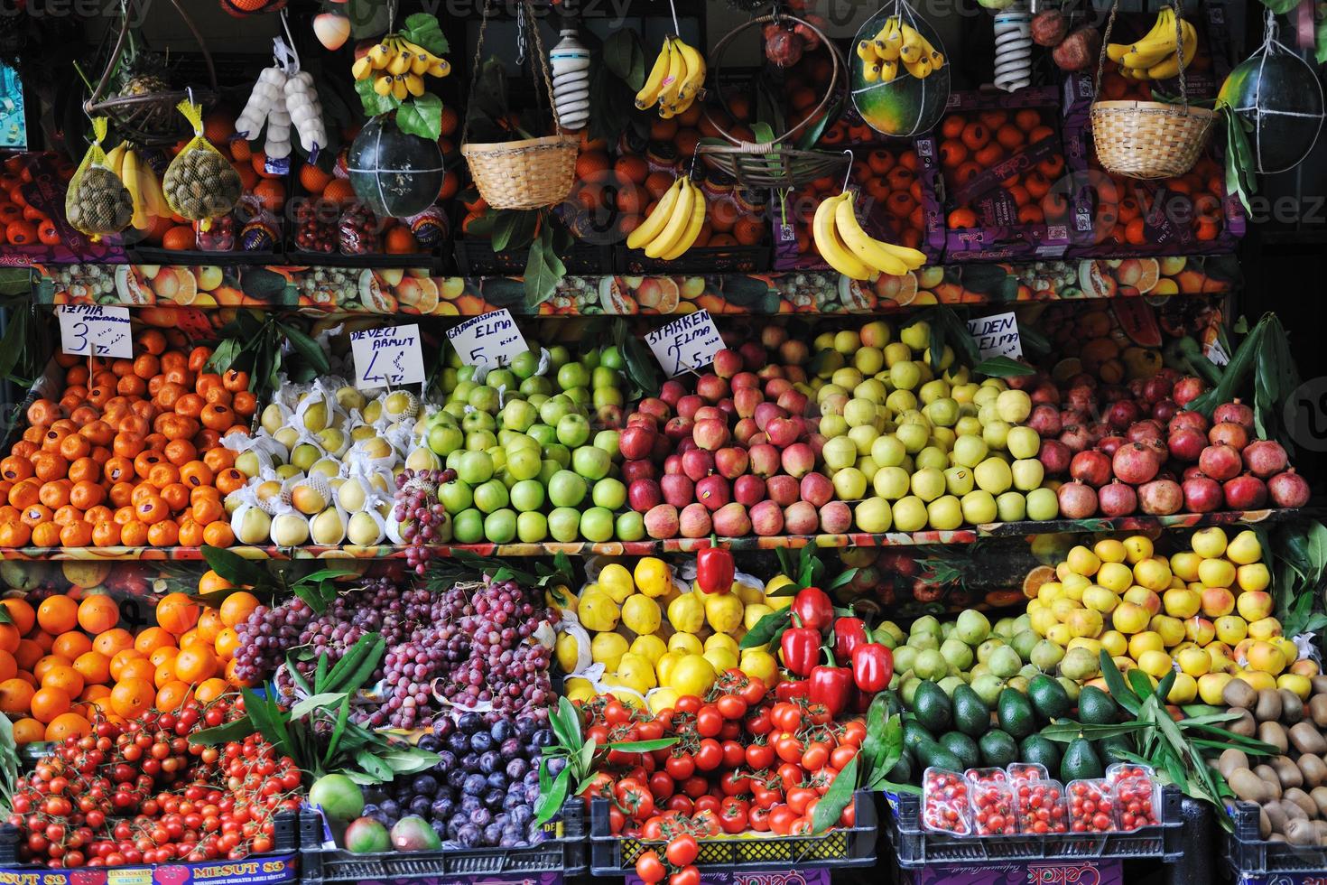 fresh fruits and vegetables at market photo