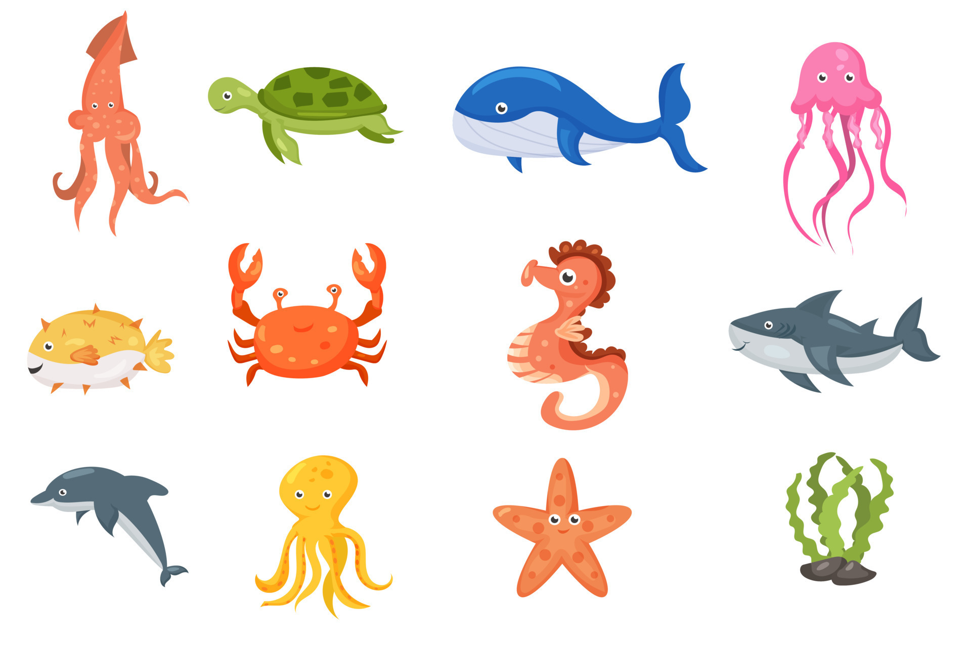 Fish and wild marine animals are isolated on white background. of the sea world, cute, funny underwater 10683731 Vector Art at Vecteezy Fish and wild marine animals are isolated on white background. of the sea world, cute, funny underwater 10683731 Vector Art at Vecteezy