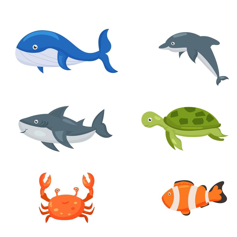 Fish and wild marine animals are isolated on white background. of the sea  world, cute, funny underwater 10683734 Vector Art at Vecteezy