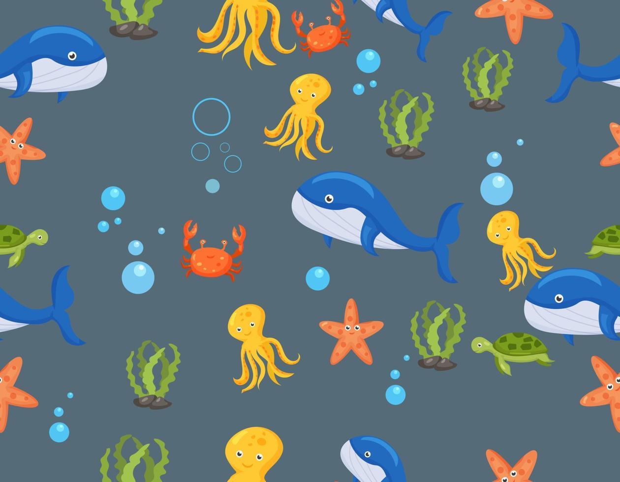 Cartoon sharks pattern. Seamless background with cute marine fishes, smiling shark characters and sea underwater world vector