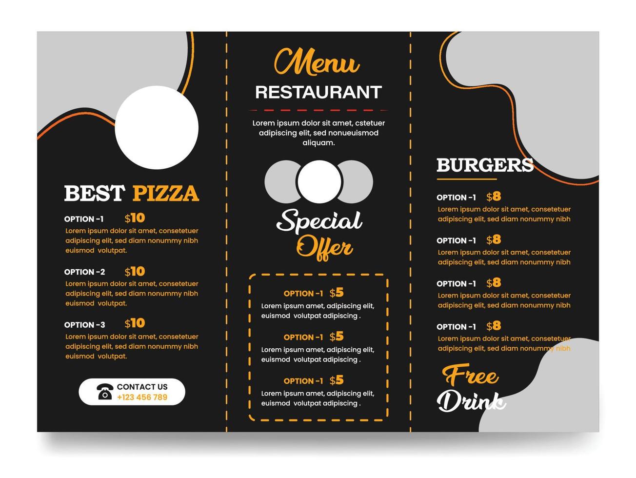 Food Restaurant Trifold Brochure Design Template vector