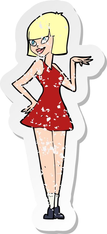 retro distressed sticker of a cartoon pretty woman vector