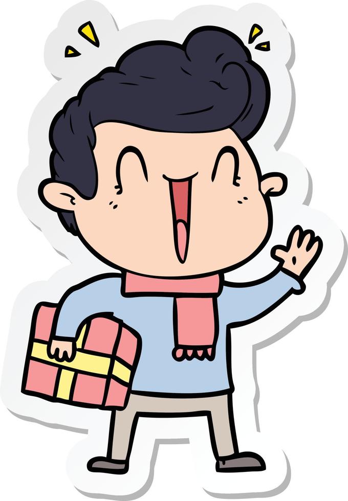 sticker of a cartoon excited man vector