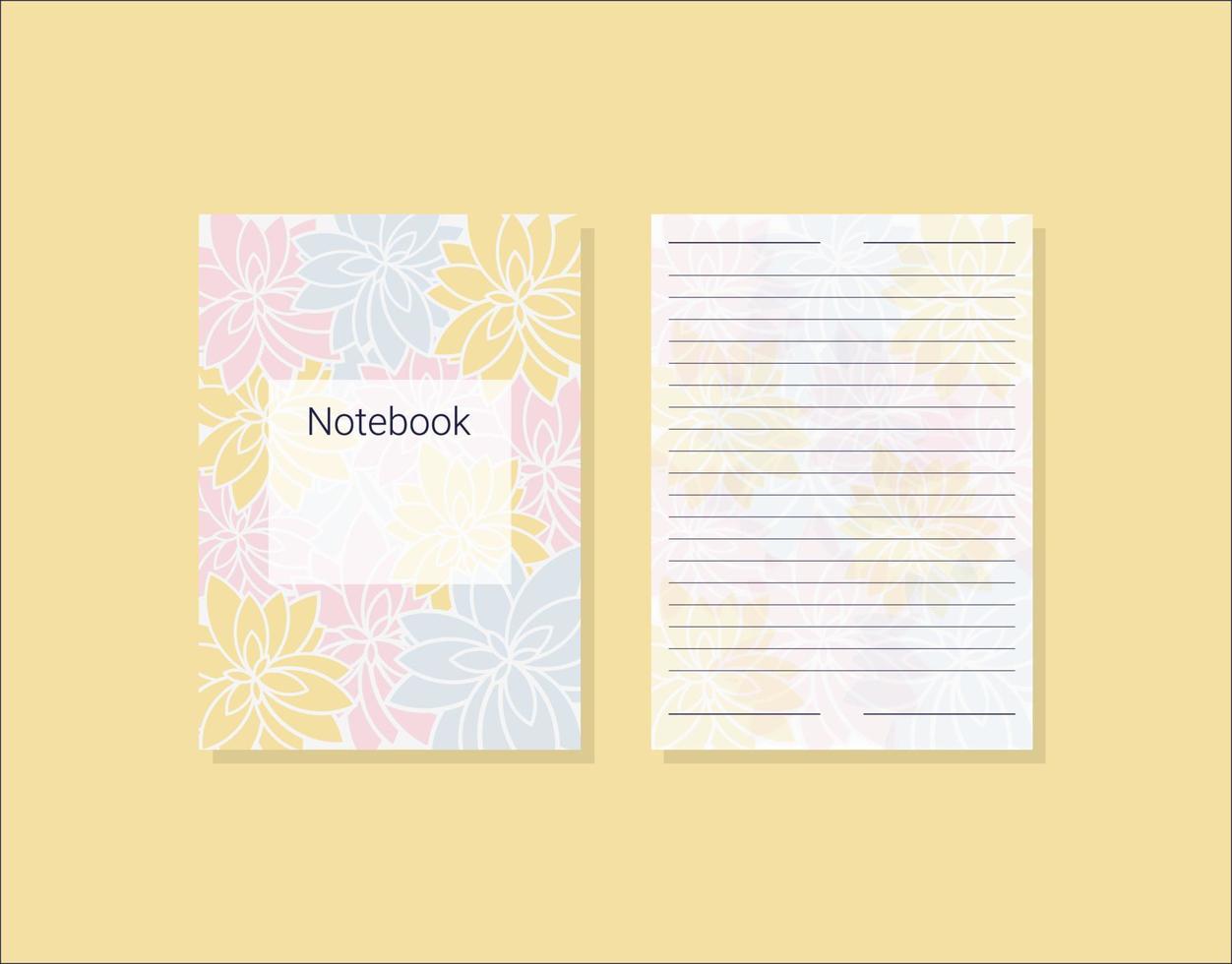 Notebook cover and page design. Vector illustration