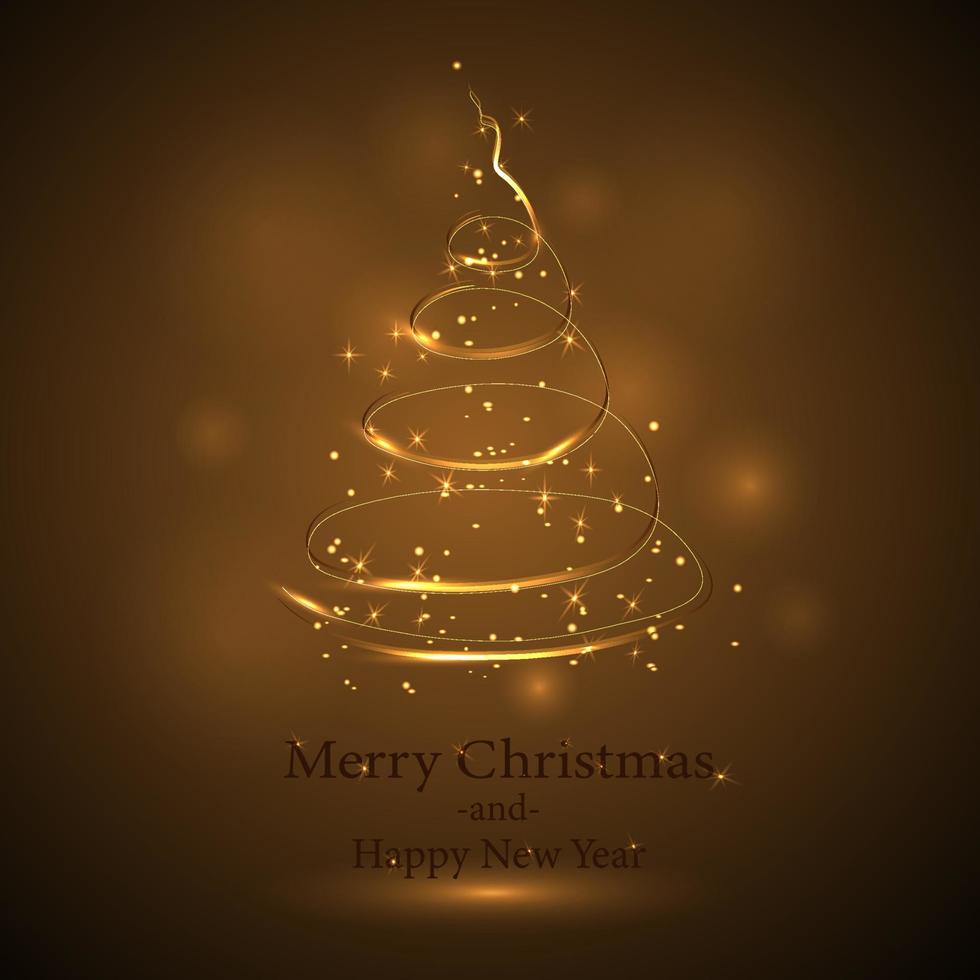 Stylized golden silhouette of a Christmas tree made of shiny circle particles. vector illustration of golden christmas tree eps10