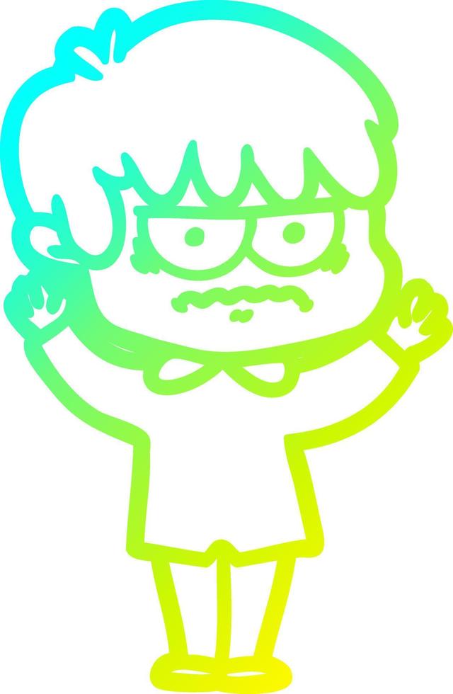 cold gradient line drawing annoyed cartoon boy vector