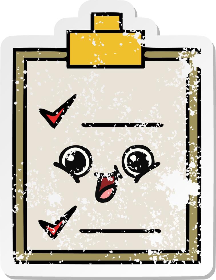 distressed sticker of a cute cartoon check list vector
