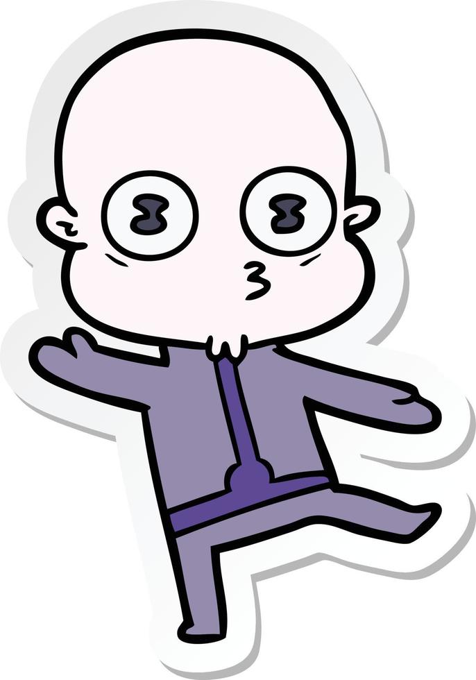 sticker of a cartoon weird bald spaceman dancing vector