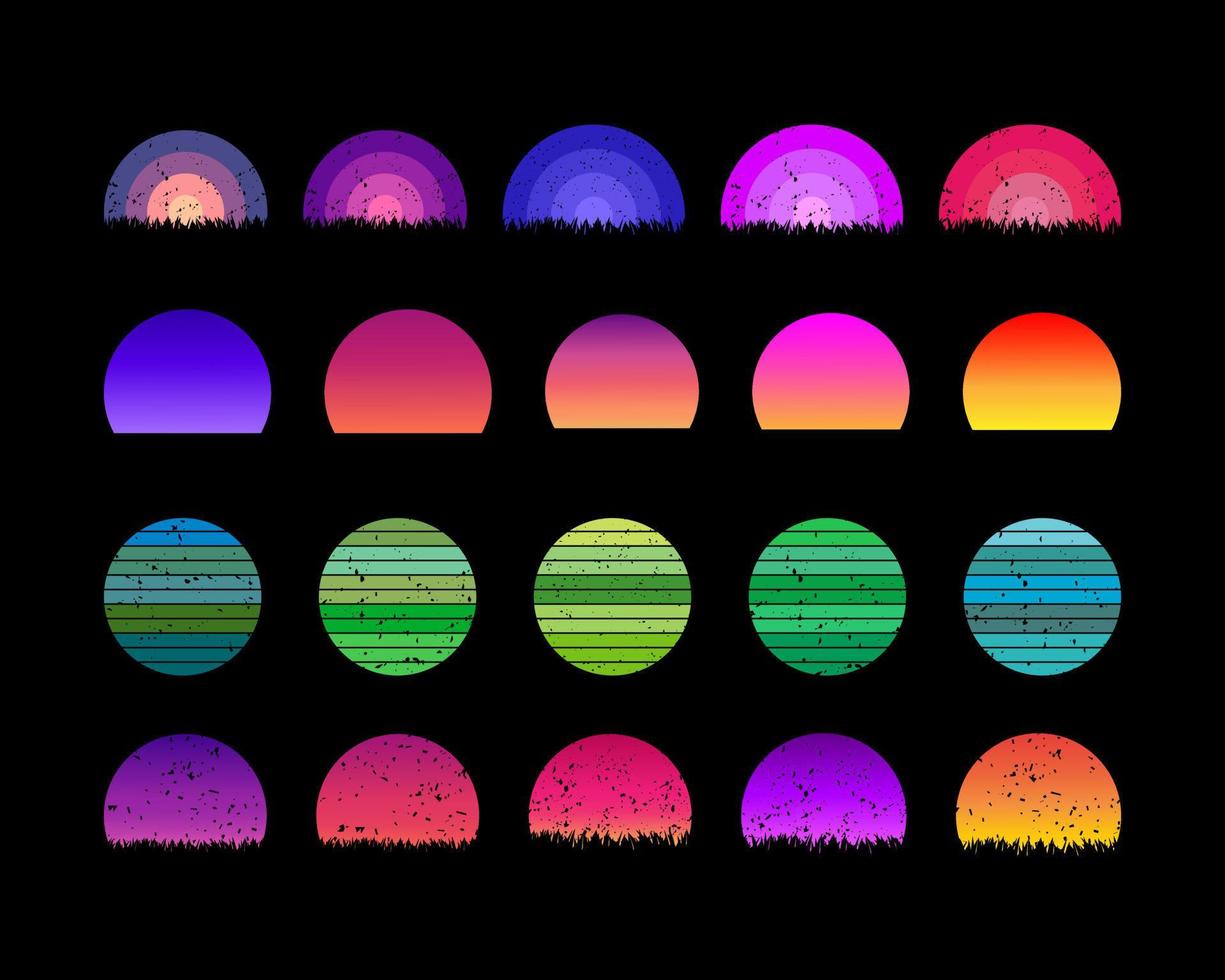 retro sunset graphic set vector