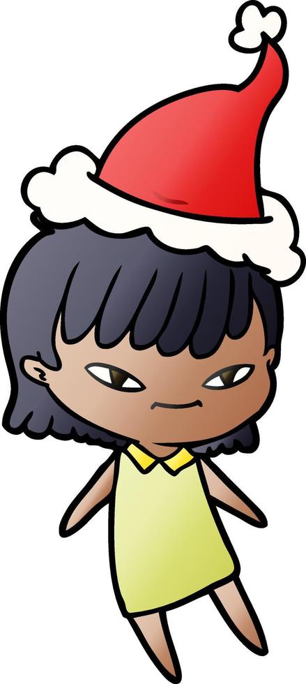 gradient cartoon of a woman wearing santa hat vector