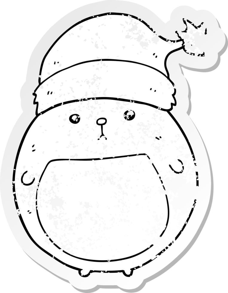 distressed sticker of a cute cartoon christmas bear vector