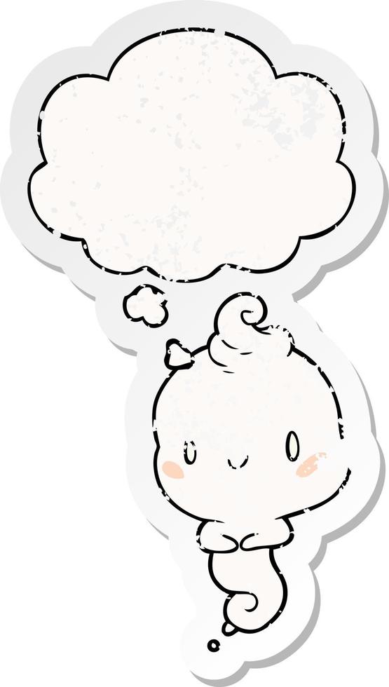 cartoon ghost and thought bubble as a distressed worn sticker vector