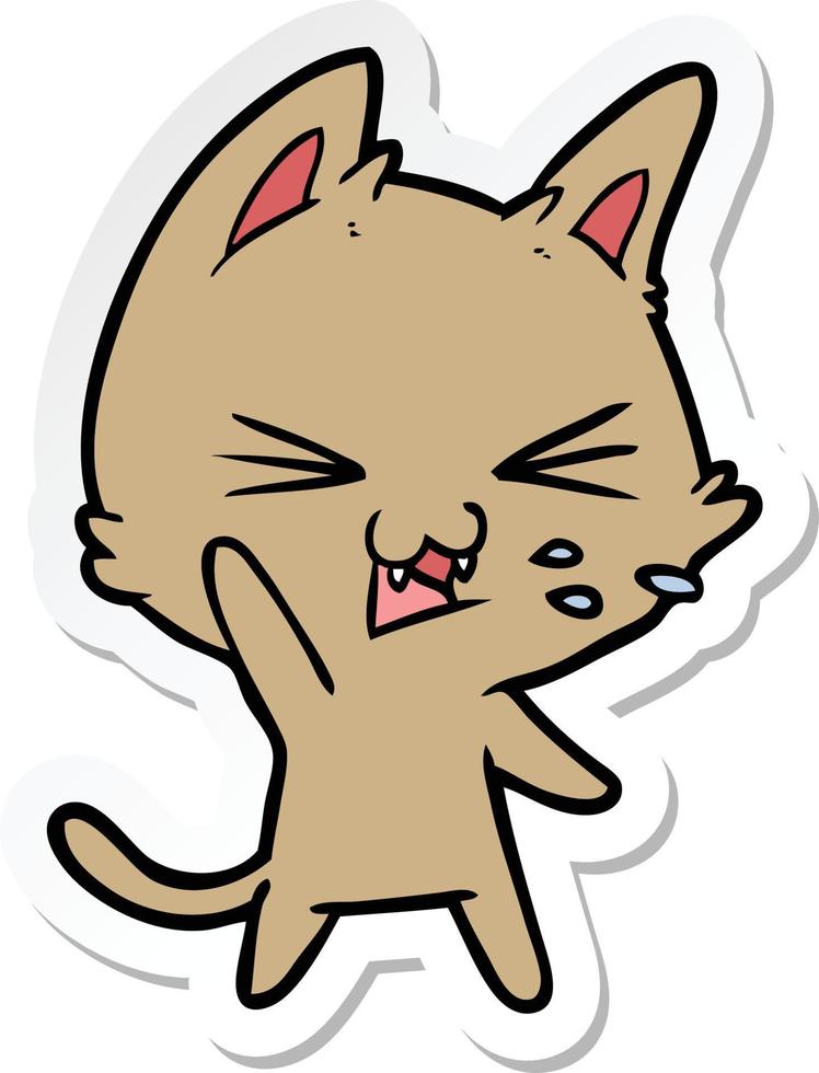 sticker of a cartoon cat hissing vector