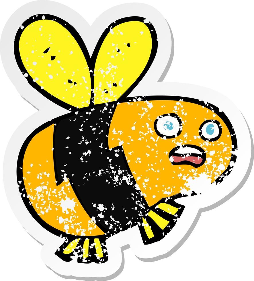 pegatina retro angustiada de una abeja de dibujos animados vector