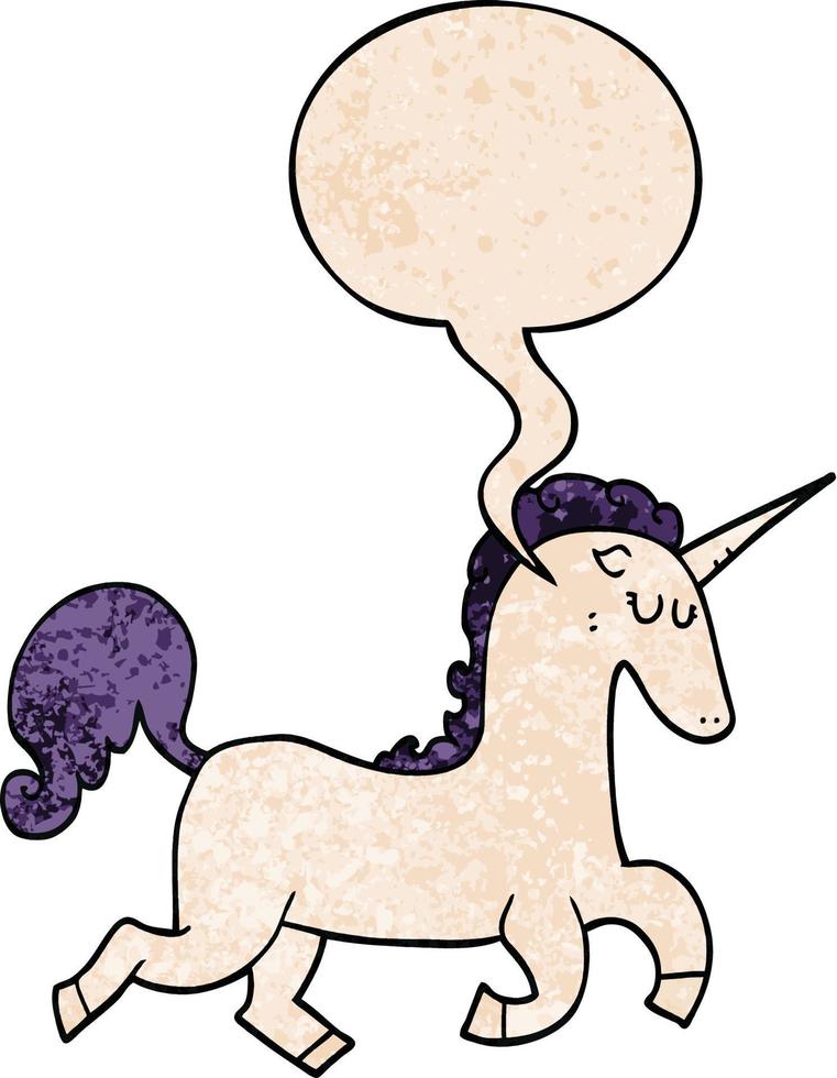 cartoon unicorn and speech bubble in retro texture style vector