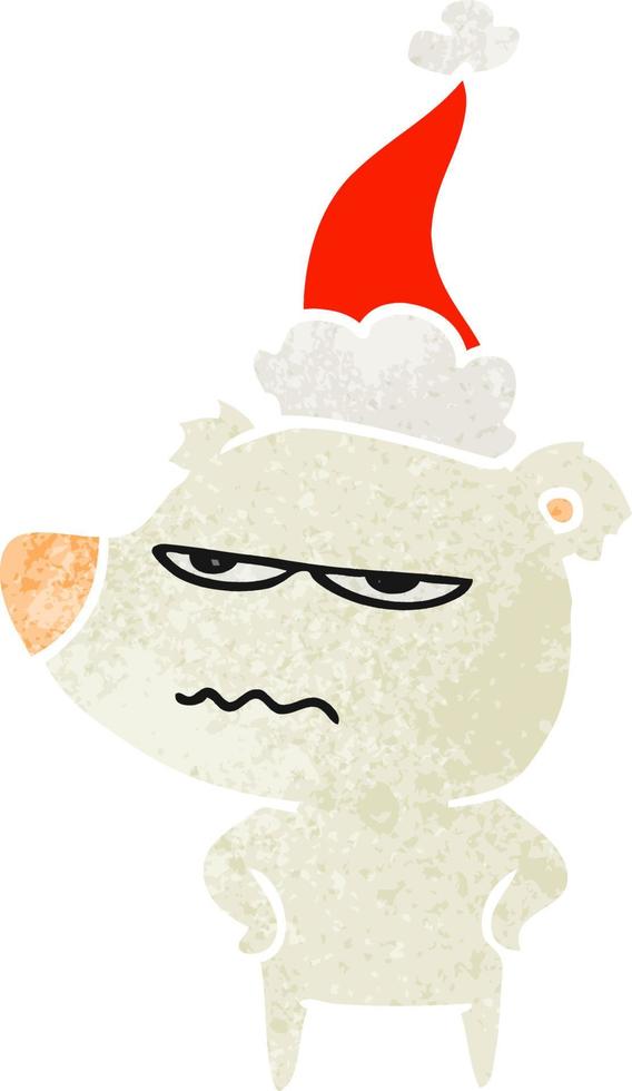 angry bear polar retro cartoon of a wearing santa hat vector