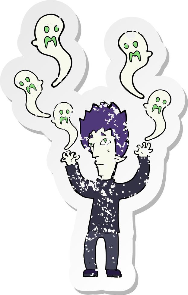 retro distressed sticker of a cartoon spooky vampire vector